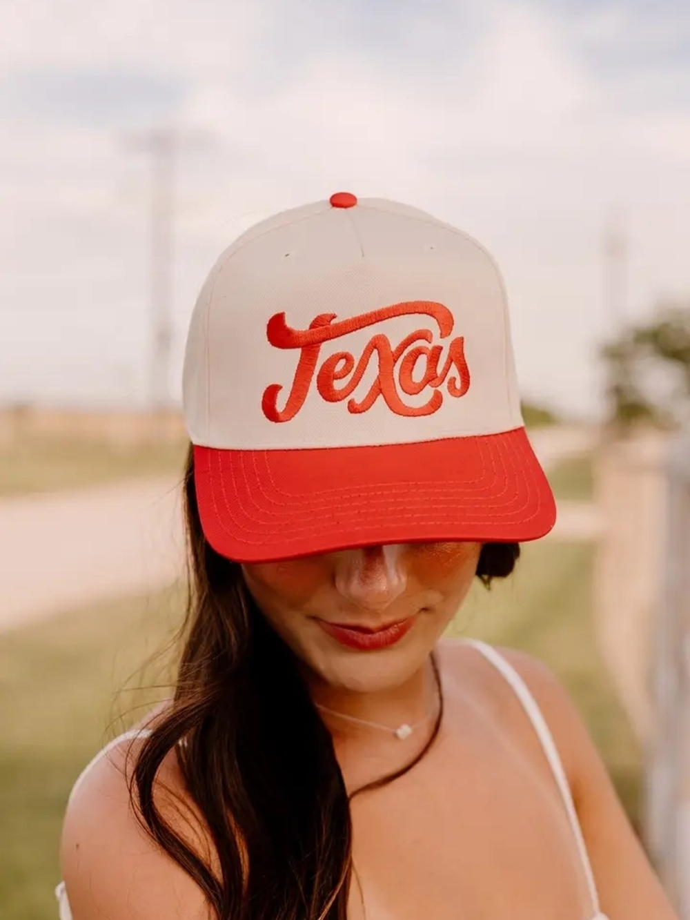 Texas Script Trucker Hat - Cream & Red